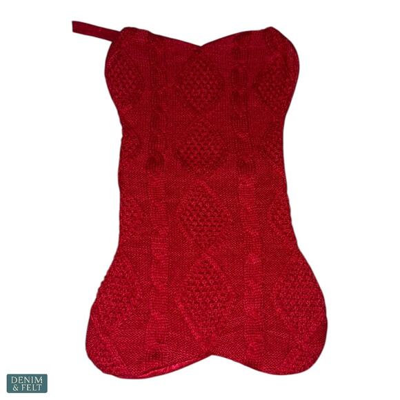 Red Cable Knit Dog Bone Christmas Stocking Pet Holiday Decor Plush NEW - Picture 4 of 6